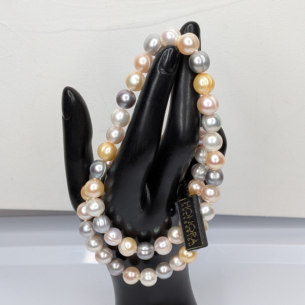 Honora Freshwater Pearl Necklace Pastel Multicolor Sterling Silver Strand Pouch - Picture 2 of 10